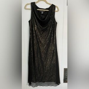 Elegant Black and Gold Midi Dress